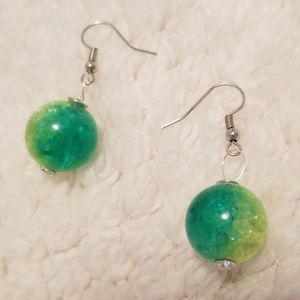 Hand made Two tone green sphere earrings